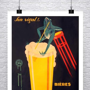 Cerveza rana Vintage francés alcohol publicidad cartel de bellas artes Giclee impresión en lienzo o papel