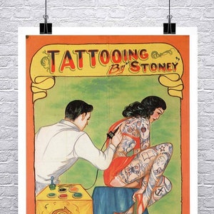 Vintage Tattooing By Stoney Poster: Freak Show Advertising Giclee Print