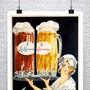 Cerveza Lorraine Vintage Alcohol Publicidad Cartel Giclee Impresión en lienzo premium o papel