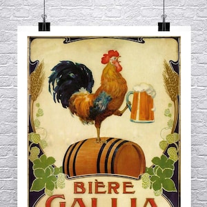 Biere Gallia Hahn Vintage Bier Werbung Poster gerollt Fine Art Papier oder Leinwand Giclée-Druck