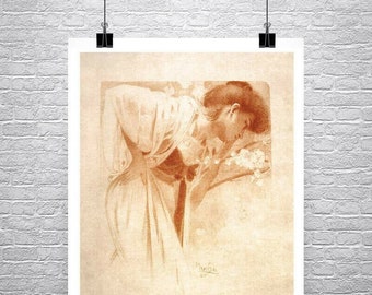 Melancholy 1897 Alphonse Mucha Poster Fine Art Giclee Print on Premium Canvas or Paper