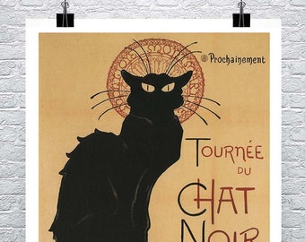 Black Cat Tournee Du Chat Noir Vintage 1896 French Advertising Poster Fine Art Giclee Print on Canvas or Paper