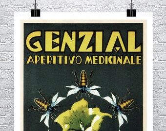 Italienische medizinische Getränk Vintage Werbung Poster Fine Art Giclée-Druck auf Leinwand oder Papier