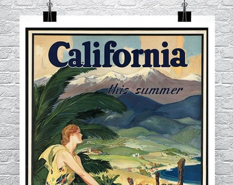 Kalifornien Vintage Reise Poster Fine Art Giclée-Druck auf Premium-Leinwand oder Papier