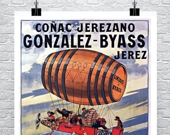 Cognac Jerezano Paris Vintage French Liquor Advertising Poster Fine Art Giclee Print on Premium Canvas or Paper