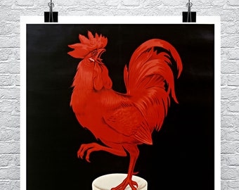 Red Beer Rooster Vintage French Alcohol Advertising Poster Fine Art Giclee Print on Premium Canvas or Paper