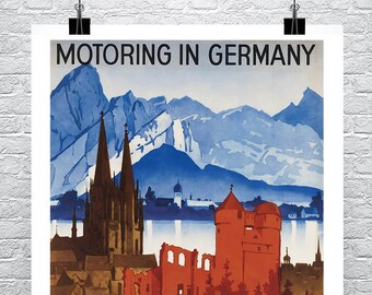 Motoring In Germany Vintage Travel Poster: Fine Art Giclee Print