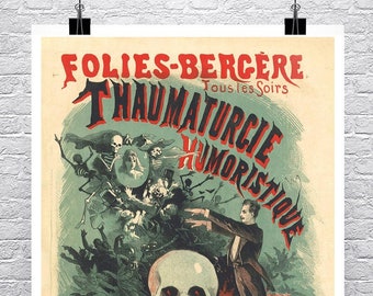 Antique Victorian Magician Art Poster Divination Skull DIGITAL