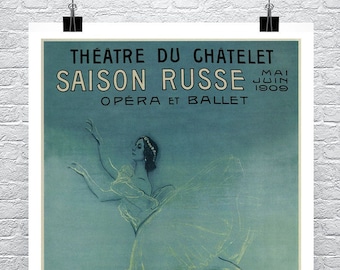 Saison Russe Opera Et Ballet Ballerina 1909 French Poster Fine Art Giclee Print on Premium Canvas or Paper