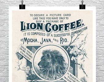 Plakat do kawiarni Lion Coffee Vintage: Wydruk giclee w stylu fine art