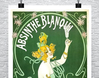 Absinthe Blanqui Art Nouveau Poster: Vintage Liquor Giclee Print
