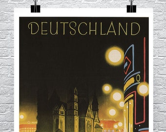 Deutschland Vintage Art Deco Travel Poster: Fine Art Giclee Print