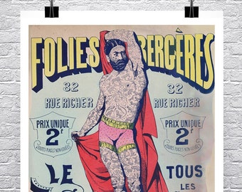 Vintage Tattooed Man Sideshow Poster: Paris Fine Art Print