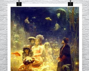 Plakat "Syreny Sadko w podwodnym królestwie" w formie giclee, wydruk na płótnie lub papierze