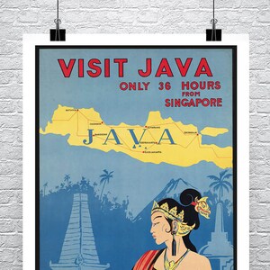 Visit Java Vintage Travel Poster: Fine Art Giclee Print