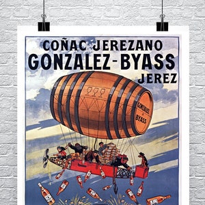 Coñac Jerezano Paris Vintage French Liquor Advertising Poster Fine Art Giclee Print on Premium Canvas or Paper