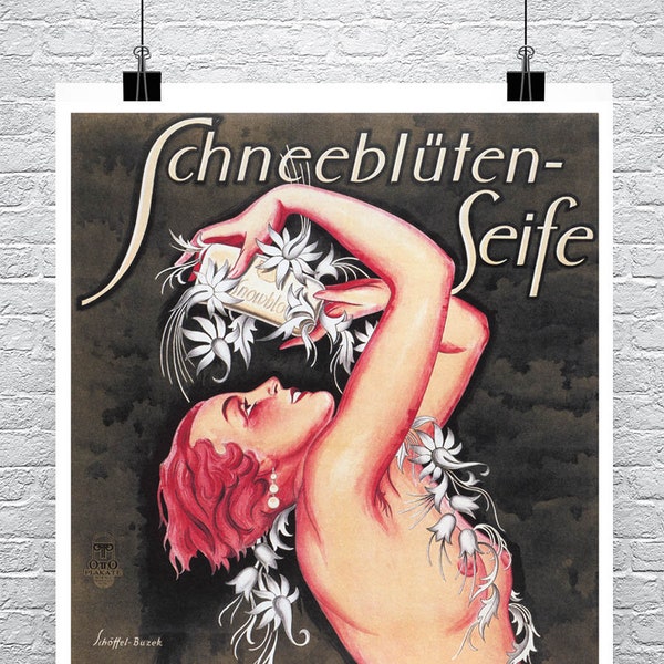 Snow Blossom Soap Vintage 1922 Nude Woman Advertising Poster Fine Art Giclee Print on Premium Canvas or Paper