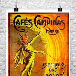 Cafe Campinas Brazil Devil Vintage Poster: Fine Art Giclee Print