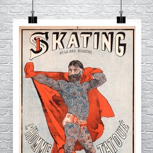 Skating Tattooed Man French Sideshow Giclee Art Print