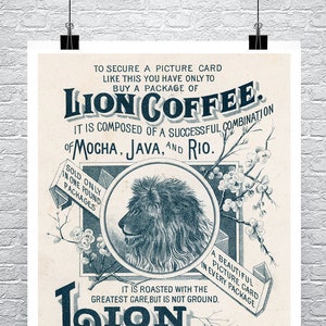 Lion Coffee King of Coffee Vintage Cafe Poster Fine Art Giclee Print on Premium Canvas or Paper