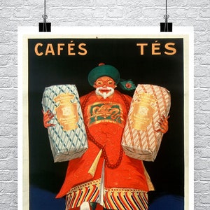 Cafés Tes A Los Mandarines Vintage Coffee Publicidad Cartel Fine Art Giclee Impresión en lienzo premium o papel