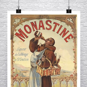 Monastine Vintage French Art Deco Liquor Advertising Poster Fine Art Giclee Print on Premium Canvas or Paper