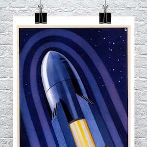 Woman In The Moon: Vintage Art Deco Space Rocket Giclee Print