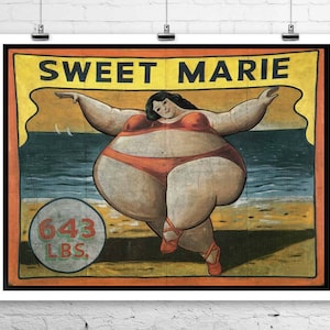 Dulce Marie 643 libras. Vintage Freak Show Cartel publicitario Giclee Impresión en lienzo o papel