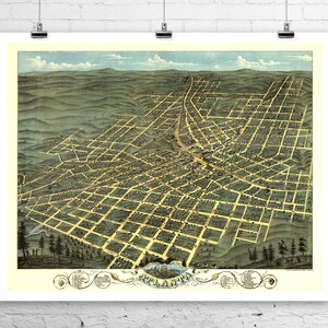 Atlanta Georgia 1871 Vogelperspektive Stadtkarte Fine Art Giclée-Druck auf Premium-Leinwand oder Papier