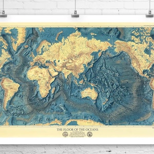 Die Ozean Böden Marine Weltkarte Fine Art Giclée-Druck auf Premium-Leinwand oder Papier