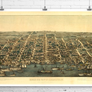 Alexandria Virginia 1863 Vögel Auge Stadt Karte Fine Art Giclée-Druck auf Premium-Leinwand oder Papier