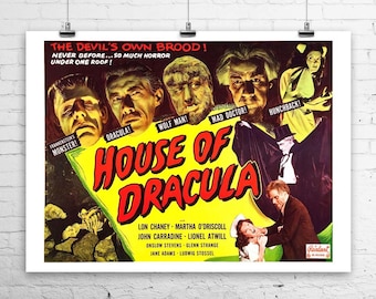 Maison de Dracula vintage Horror Movie Poster Giclee Imprimer sur toile premium ou papier