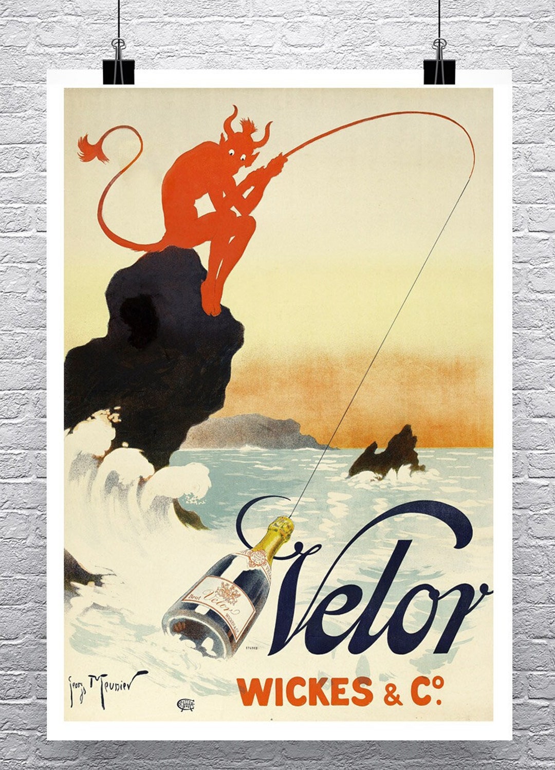 Devil Fishing Champagne: Vintage French Art Deco Poster Print - Etsy