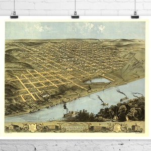 Omaha Nebraska 1868 Bird's Eye View City Map Fine Art Giclee Print on Premium Canvas or Paper