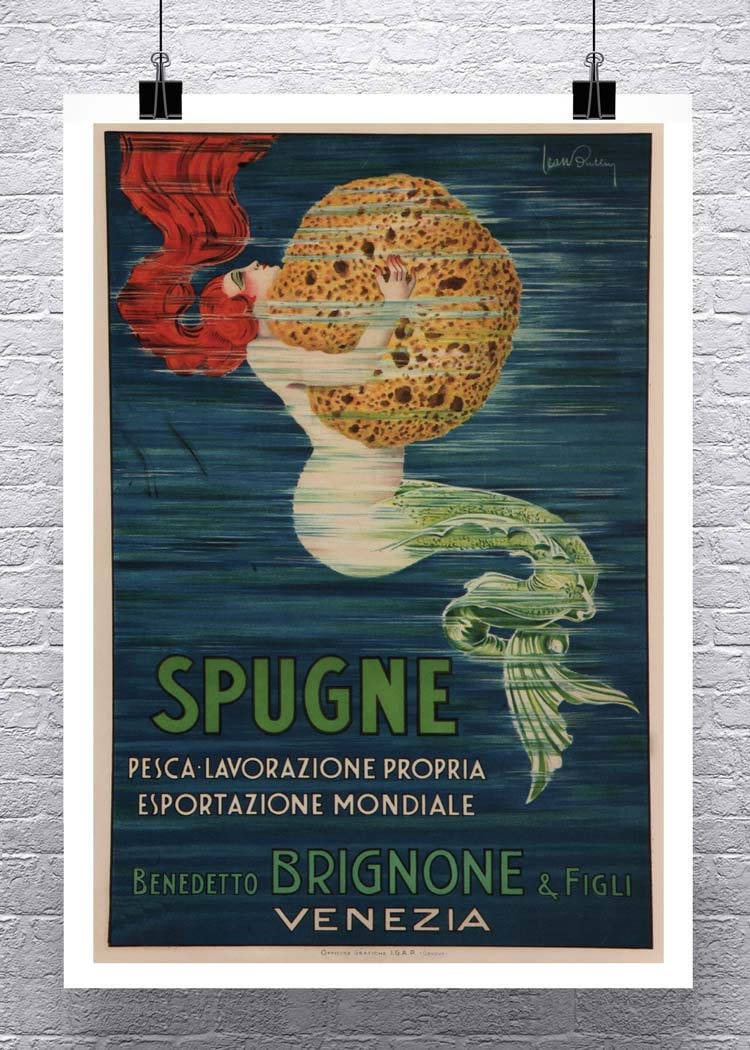 Italian Mermaid 1920 Vintage Sponge Advertising Poster Fine Art Giclee Print on Premium Canvas or Paper