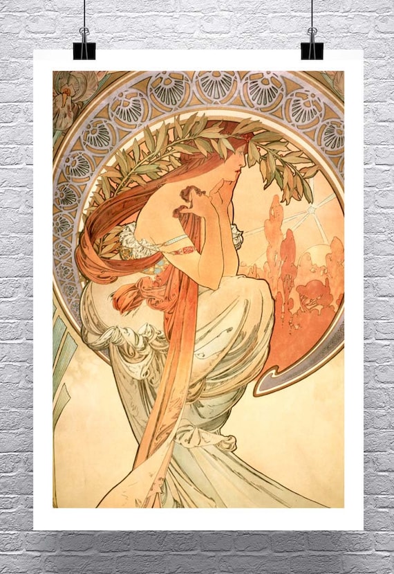 Polyanthus 1899 Alphonse Mucha Art Nouveau Rolled Canvas Giclee Print 17x36 in.