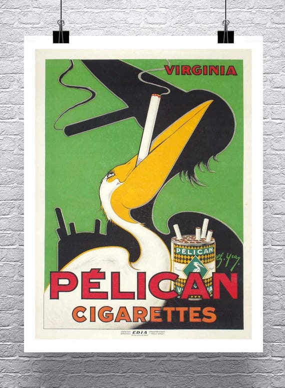 Pelican Cigarettes Vintage Tobacco Advertising Poster Fine Art Giclee Print  on Paper or Canvas