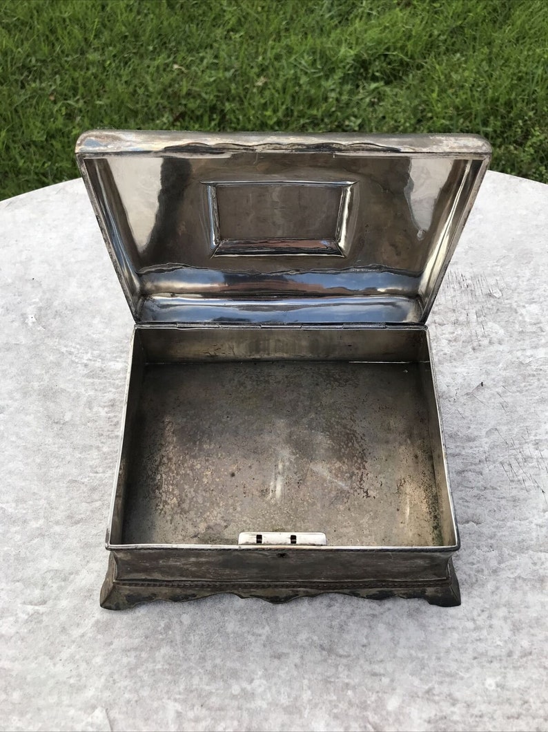 Large Antique Silverplate Metal Jewelry Casket Box