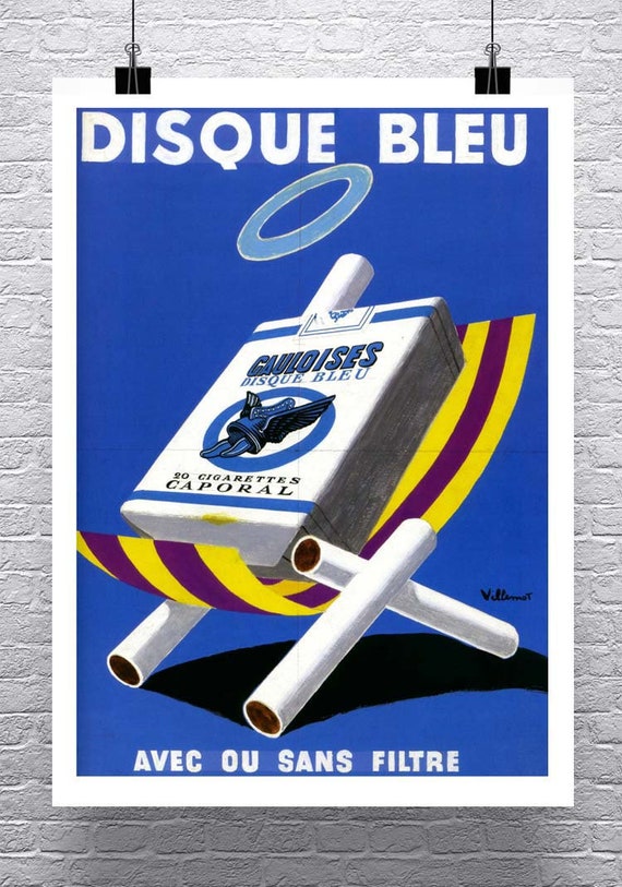 Disque Bleu Vintage Tobacco Cigarette Advertising Poster Fine Art Giclee  Print on Canvas or Paper