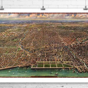 Chicago Illinois Central Business Abschnitt 1916 Vögel Auge Ansicht Stadt Karte Fine Art Giclée-Druck auf Premium-Leinwand oder Papier