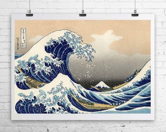 Die große Welle Off Kanagawa Vintage asiatische Fine Art Giclée-Druck auf Premium-Leinwand oder Papier