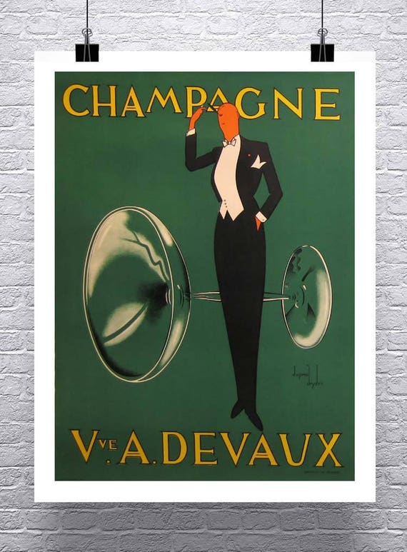 Vintage Art Deco Drinks Poster Joseph Perrier Champagne 1920/'s France