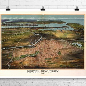Newark New Jersey 1916 Birds Eye City Carte Fine Art Giclee Print on Premium Canvas or Paper