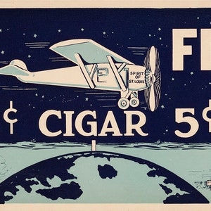 Worlds Greatest Flyer Airplane 5 Cent Cigar Vintage Poster Fine Art Giclee Print on Premium Canvas or Paper