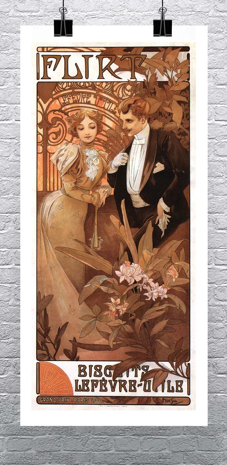 Flirt 1899 Vintage Alphonse Mucha Art Nouveau Poster Fine Flirt 1899 Vintage Alphonse Mucha Art Nouveau Poster Fine