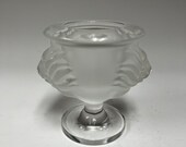 Vintage Lalique France Frosted Glass Lions Head Holder Vase