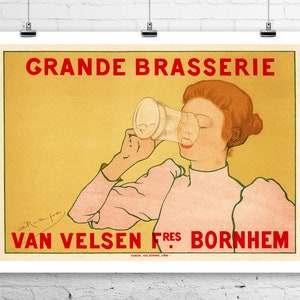 Mujer Bebida Cerveza Grande Brasserie Vintage 1894 Cartel publicitario Bellas Artes Giclee Impresión en lienzo o papel
