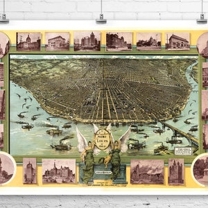 Saint Louis Missouri 1896 Vogelauge Stadt Karte Fine Art Giclée-Druck auf Premium Leinwand oder Papier
