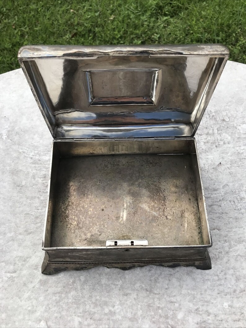 Large Antique Silverplate Metal Jewelry Casket Box