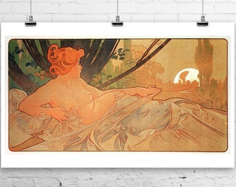 Dawn 1899 Alphonse Mucha Art Nouveau Fine Art Giclee Print on Premium Canvas or Paper